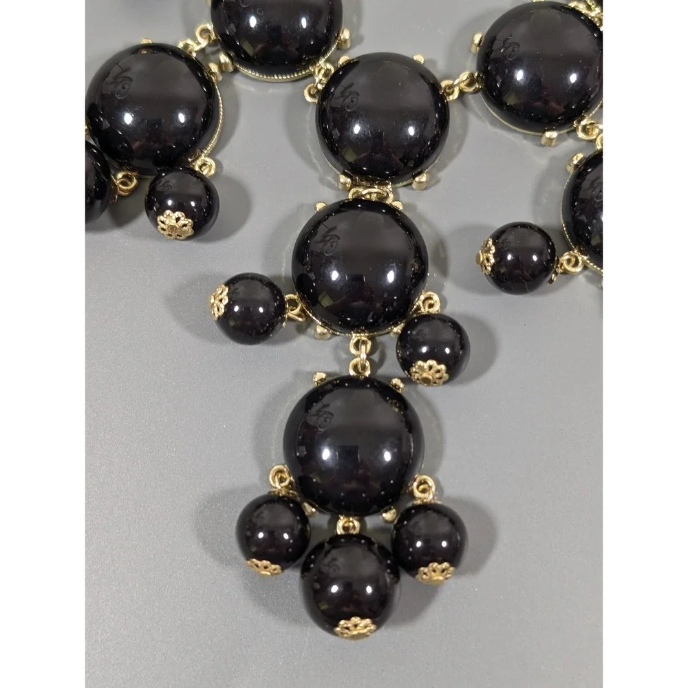 Black Bubble Statement Bib Necklace Gold Tone Bold Gothic 28